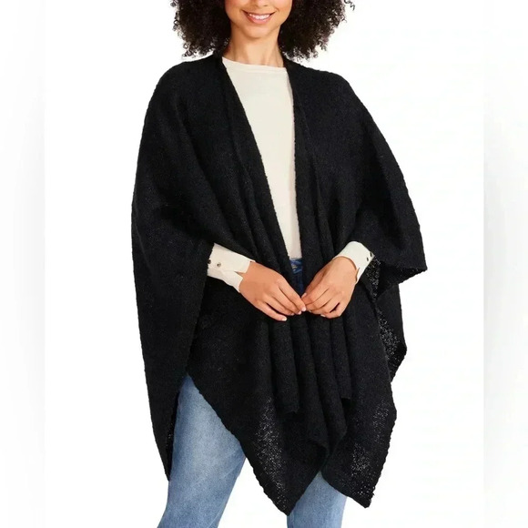 NWT! Women's Open Front Solid Boucle Lurex Cape Sweater ONE SIZE Steve Madden - Picture 2 of 4